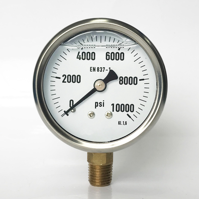 63m m indicador de presión Líquido-llenado de acero inoxidable de la conexión de cobre amarillo del manómetro de 10000 PSI