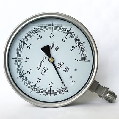 El indicador de presión de 10 barras basa la conexión Ss316 160m m 1 manómetro de la prueba del MPa