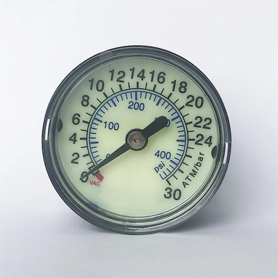 Indicador de presión plástico de acrílico negro del cajero automático 40m m del dial 30 del indicador de presión de la lente
