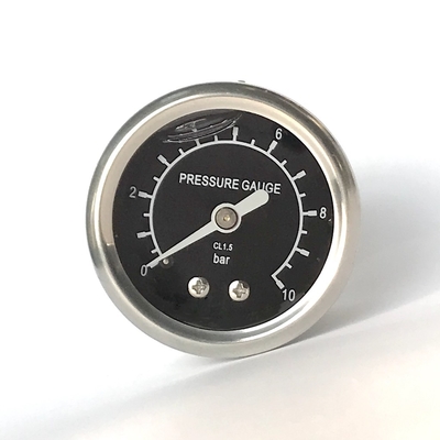 pompa hydráulica del soporte de 1,5&quot; 10 barras del manómetro del dial trasero del negro todo el indicador de presión de acero inoxidable