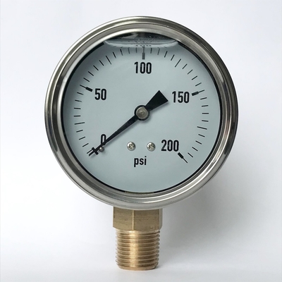 200 PSI 3 de la pulgada de presión de latón del indicador 316SS mojaron el indicador de presión de acero inoxidable