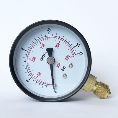 Caso de acero pintado lente de cristal del soporte más bajo de cobre amarillo de la conexión del indicador de presión de 250 PSI